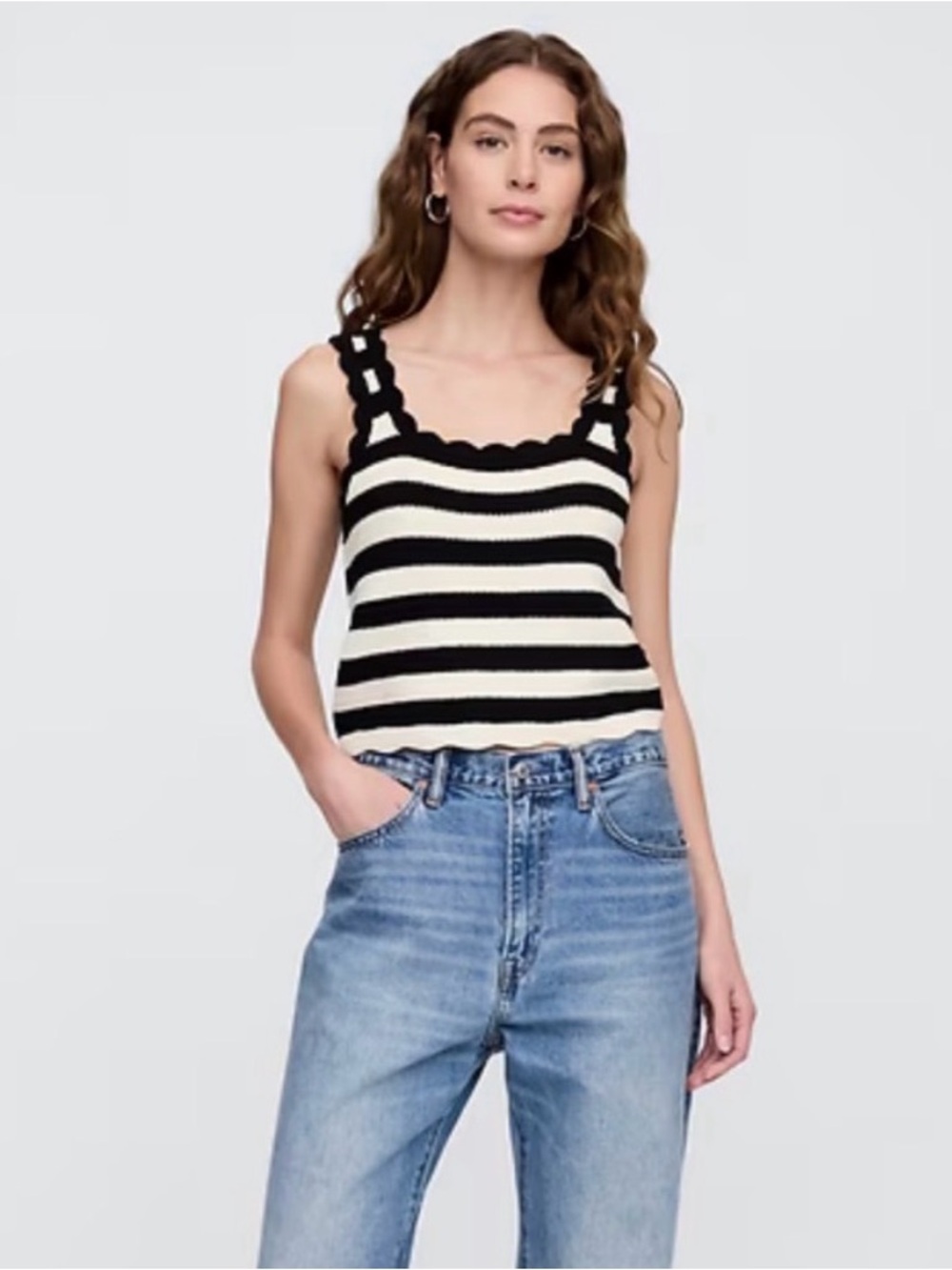 Gap Black & Cream Striped Knit Tank Top size large